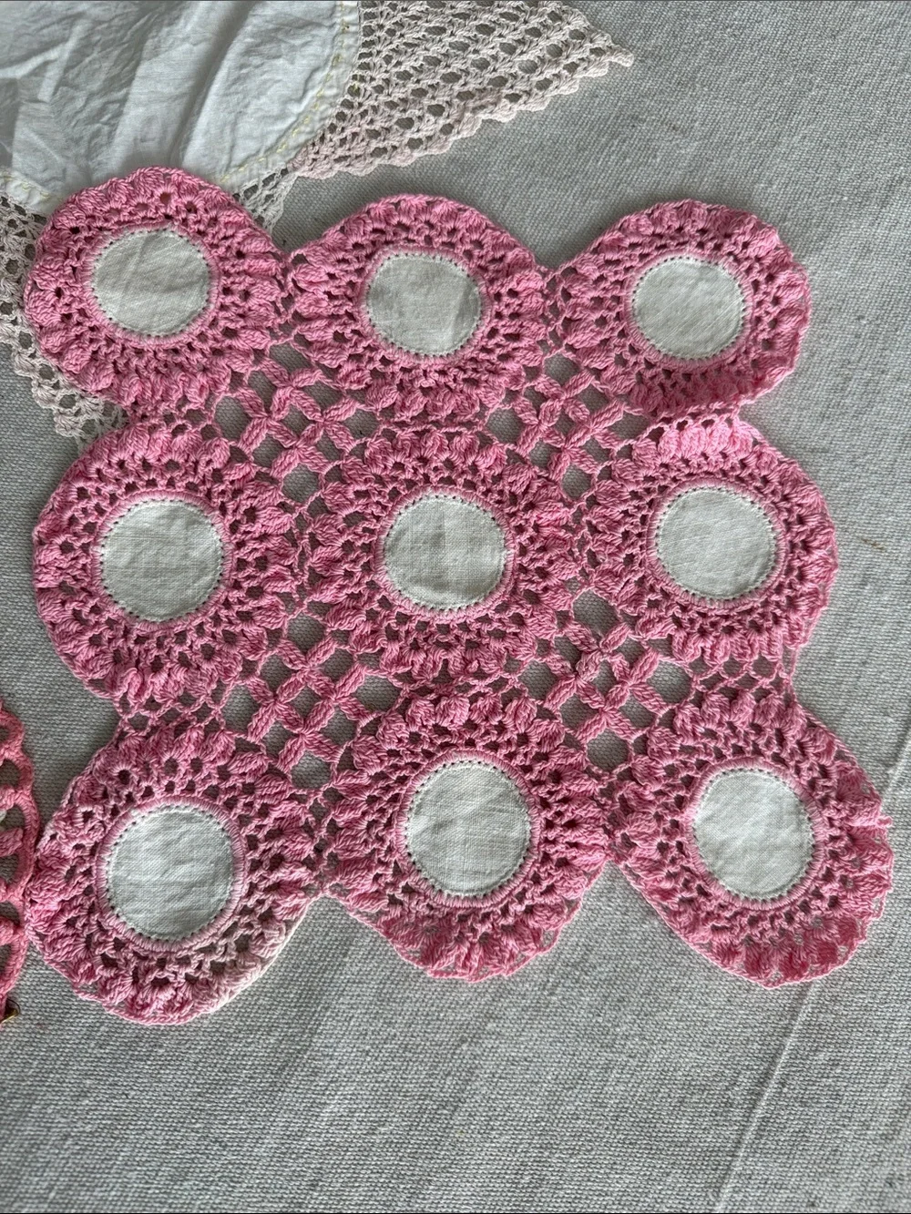 Handmade Pink and Cream Crochet Doilies Set of 4